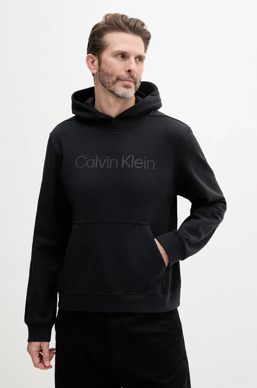 Levně Mikina Calvin Klein Performance pánská, černá barva, s kapucí, s aplikací, LVGMS5W340