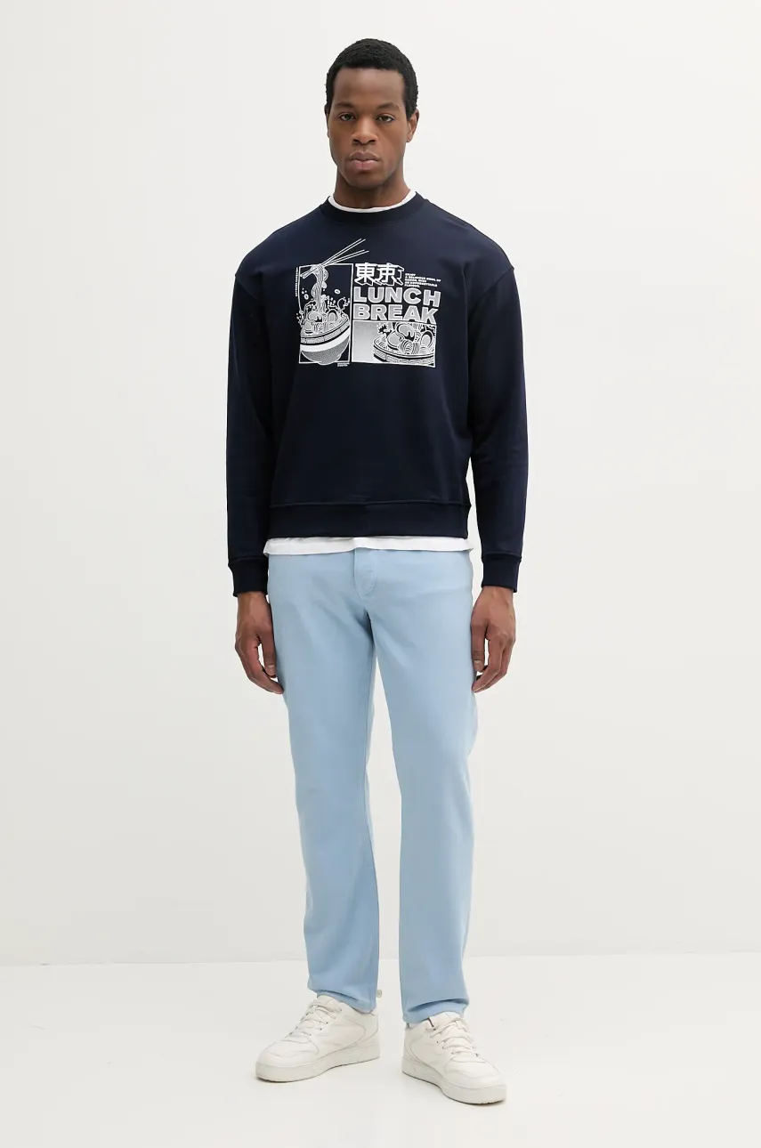 Хлопковая кофта United Colors of Benetton мужская цвет синий с принтом 3FWYU10A3 Хлопковая кофта United Colors of Benetton мужская цвет синий с принтом 3FWYU10A3
