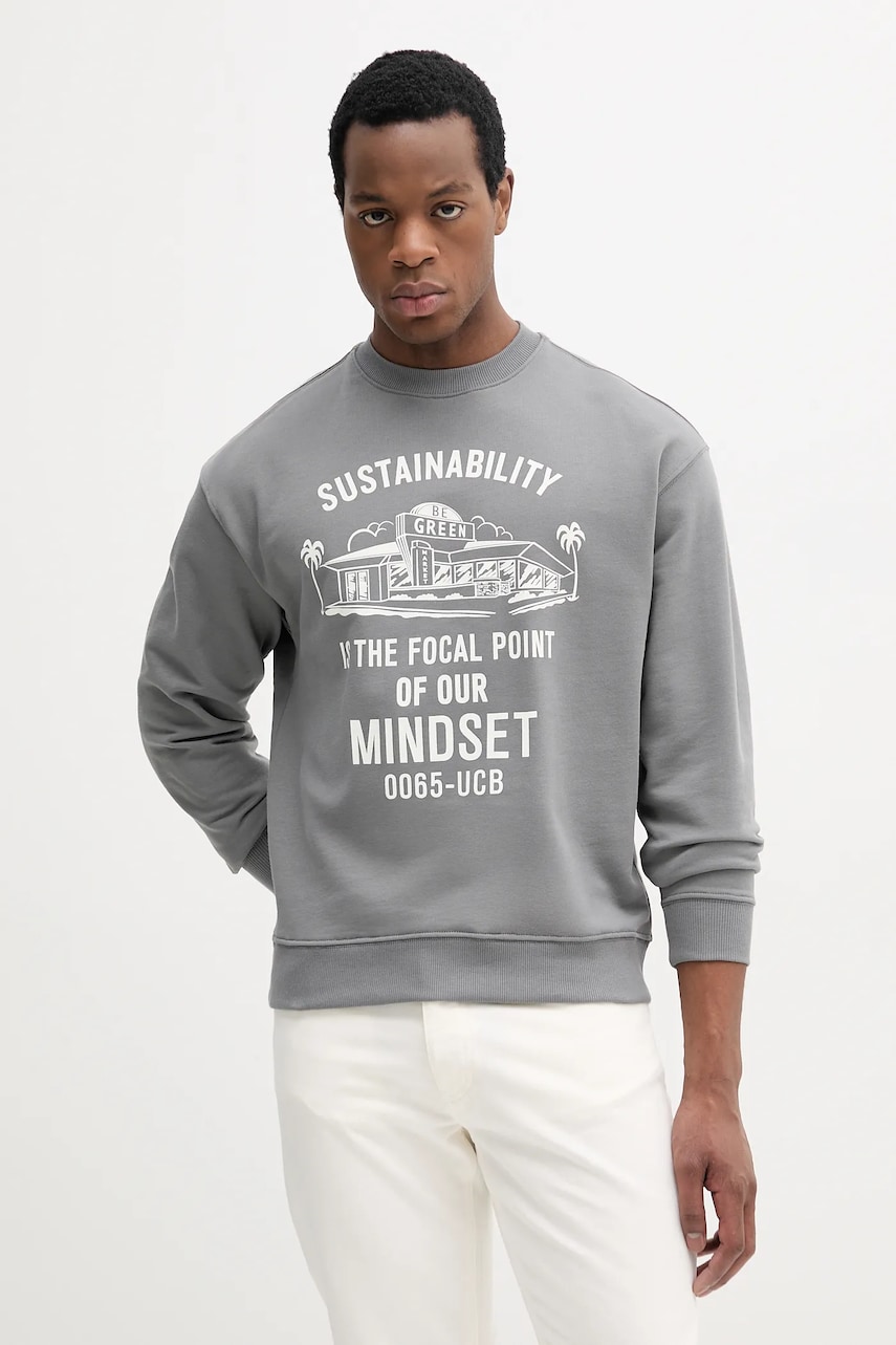 United Colors of Benetton hanorac de bumbac barbati, culoarea gri, cu imprimeu, 3FWYU10A3