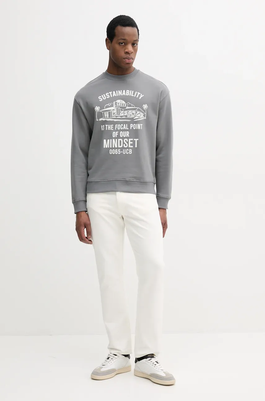 Хлопковая кофта United Colors of Benetton мужская цвет серый с принтом 3FWYU10A3 Хлопковая кофта United Colors of Benetton мужская цвет серый с принтом 3FWYU10A3