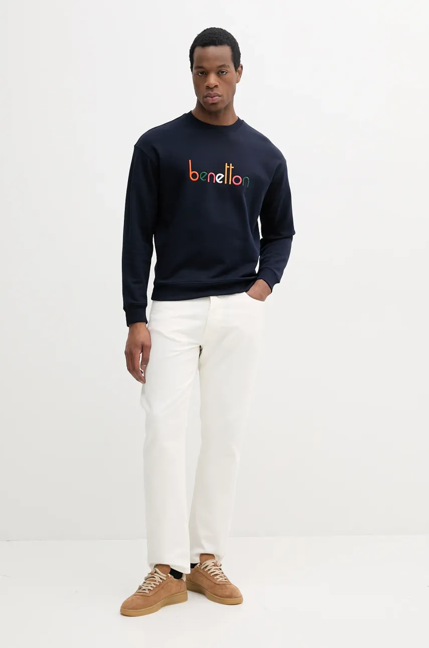 Хлопковая кофта United Colors of Benetton мужская цвет синий с аппликацией 3FWYU109S Хлопковая кофта United Colors of Benetton мужская цвет синий с аппликацией 3FWYU109S