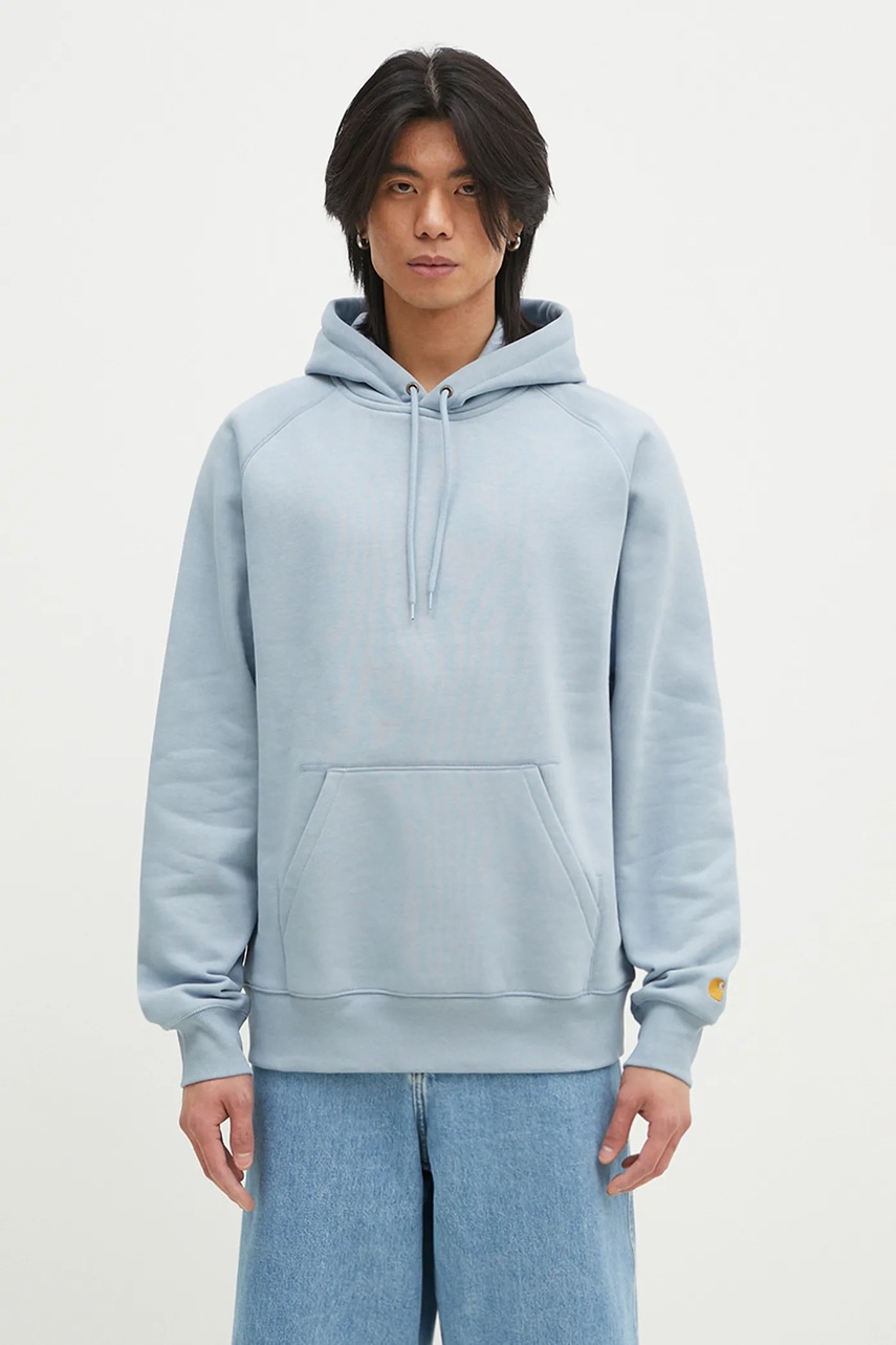 Carhartt WIP bluza Hooded Chase Sweat barbati, culoarea turcoaz, cu glugă, neted, I033661.2MYXX