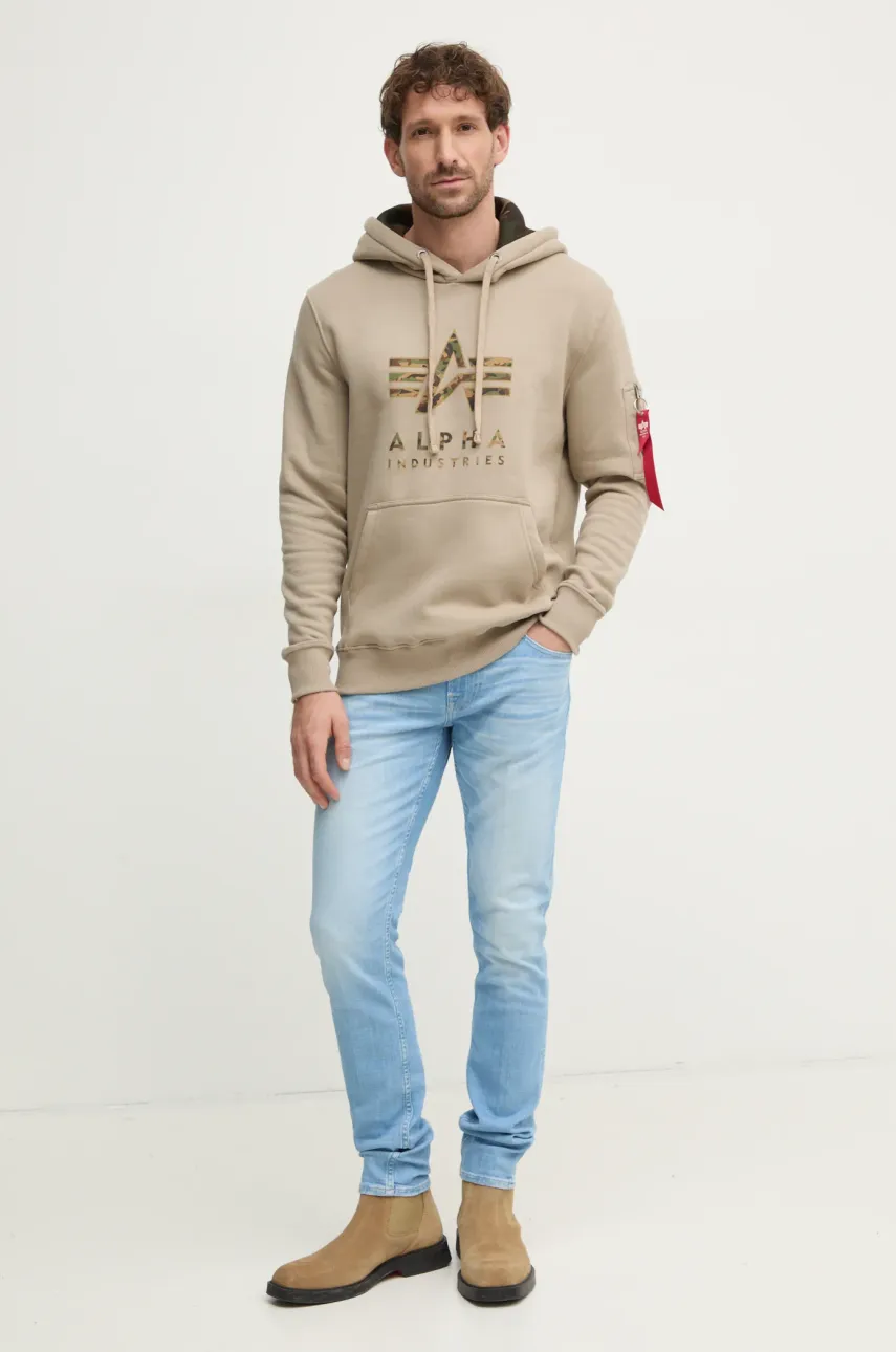 Кофта Alpha Industries мужская цвет бежевый с капюшоном с принтом 146337 Кофта Alpha Industries мужская цвет бежевый с капюшоном с принтом 146337