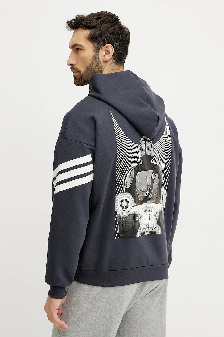 adidas bluza x Mandalorian barbati, culoarea gri, cu glugă, cu imprimeu, JI5720 adidas bluza x Mandalorian barbati, culoarea gri, cu glugă, cu imprimeu, JI5720