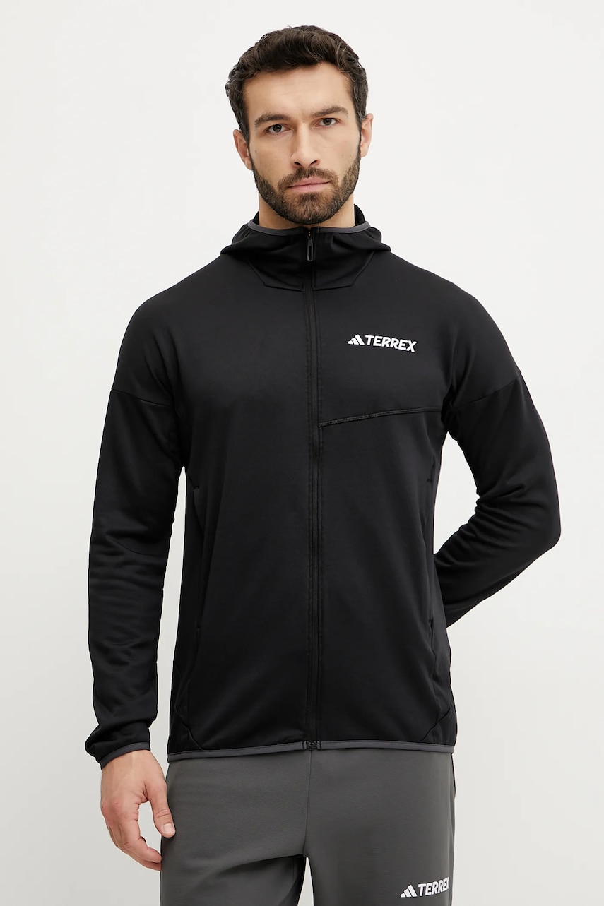 adidas TERREX hanorac Xperior culoarea negru, cu glugă, neted, JE1346 adidas TERREX hanorac Xperior culoarea negru, cu glugă, neted, JE1346