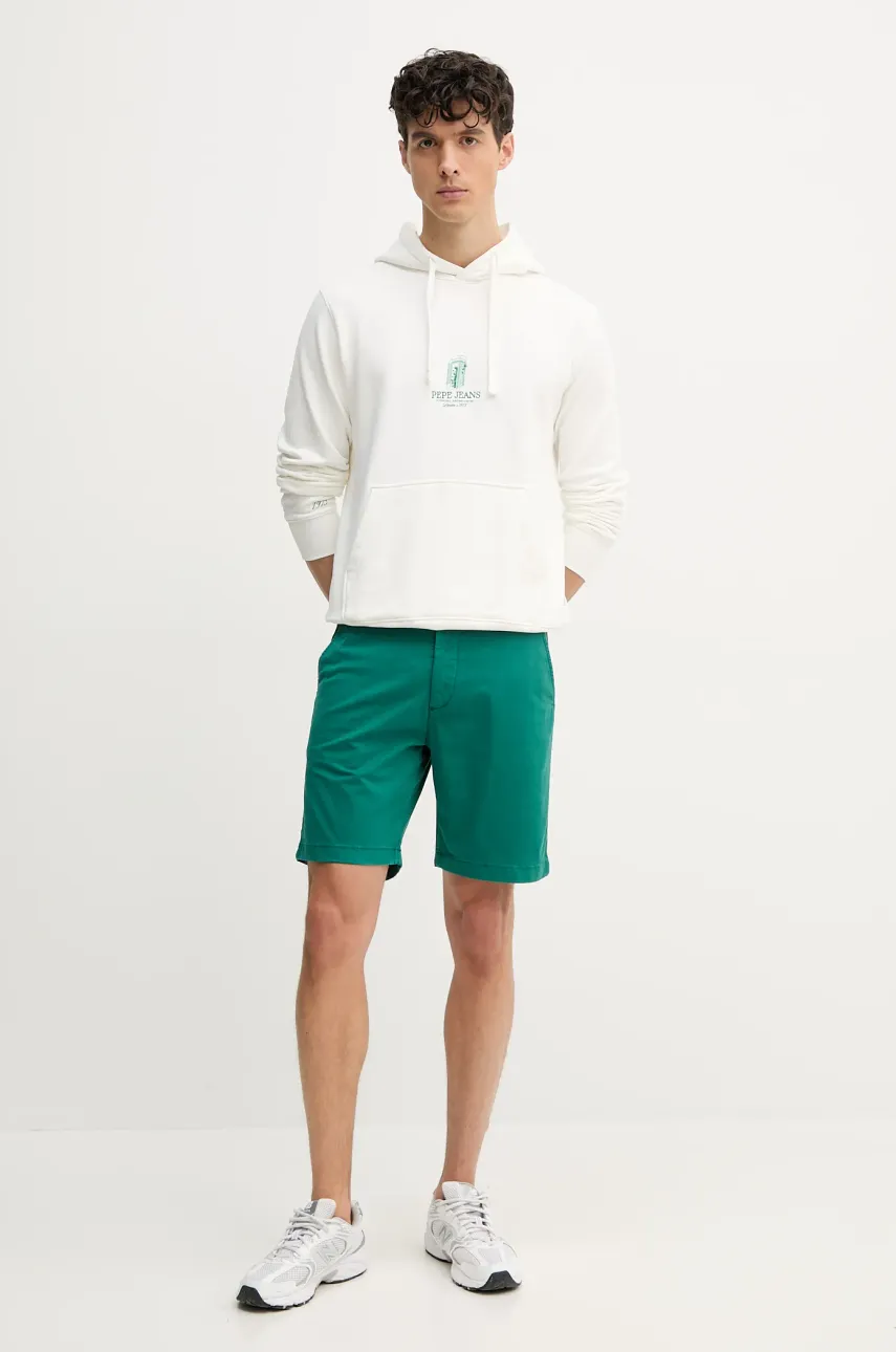 Хлопковая кофта Pepe Jeans DOMINIC HOODIE мужская цвет белый с капюшоном с принтом PM582830 Хлопковая кофта Pepe Jeans DOMINIC HOODIE мужская цвет белый с капюшоном с принтом PM582830
