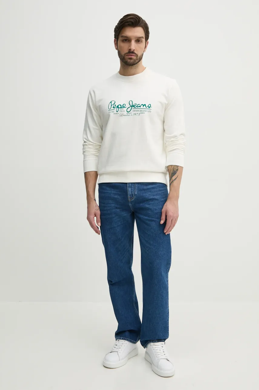 Хлопковая кофта Pepe Jeans DUMAS CREW мужская цвет белый с принтом PM582832 Хлопковая кофта Pepe Jeans DUMAS CREW мужская цвет белый с принтом PM582832