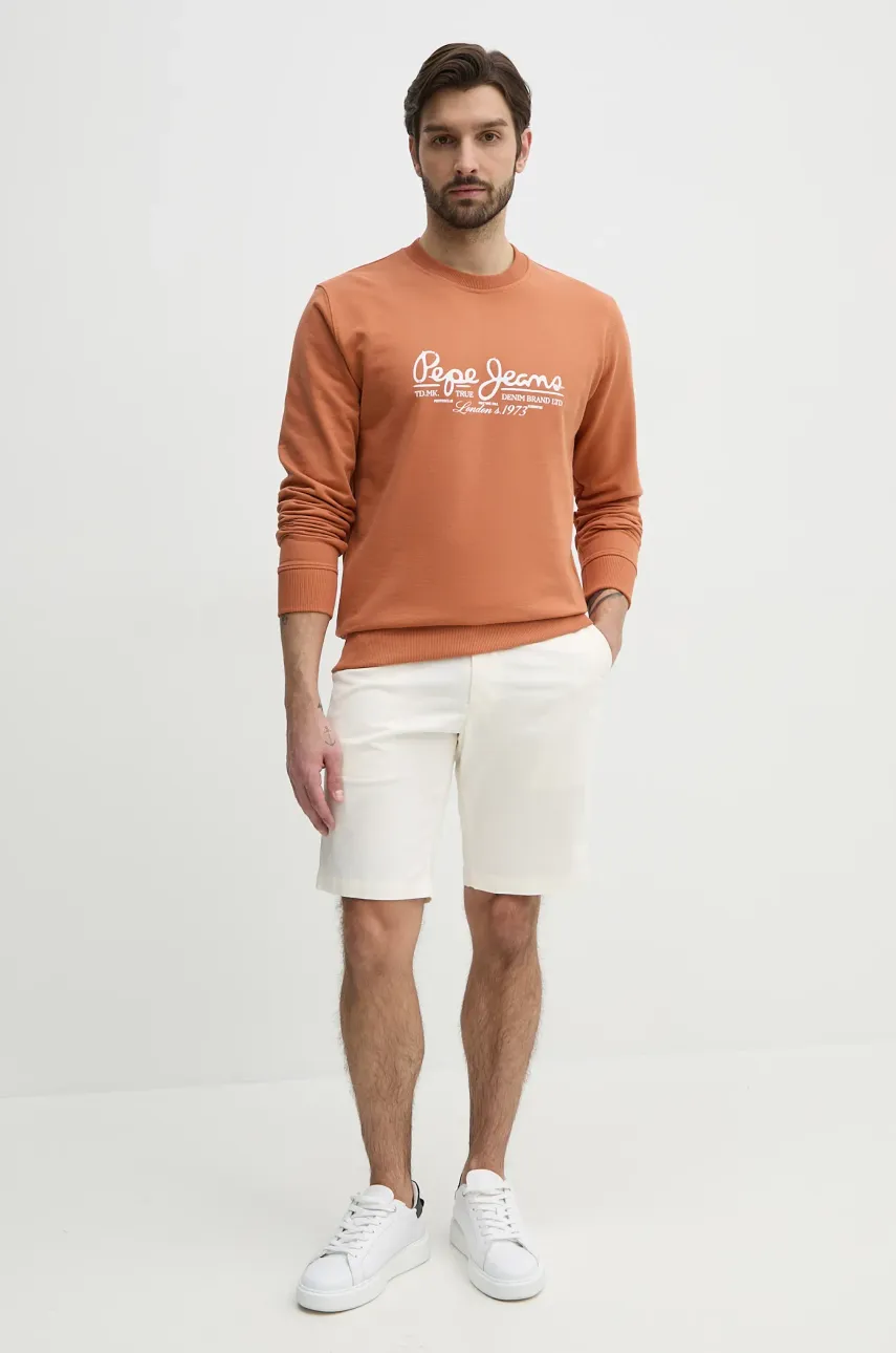 Хлопковая кофта Pepe Jeans DUMAS CREW мужская цвет оранжевый с принтом PM582832 Хлопковая кофта Pepe Jeans DUMAS CREW мужская цвет оранжевый с принтом PM582832