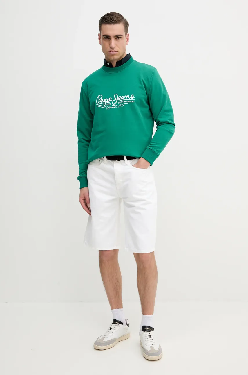 Хлопковая кофта Pepe Jeans DUMAS CREW мужская цвет зелёный с принтом PM582832 Хлопковая кофта Pepe Jeans DUMAS CREW мужская цвет зелёный с принтом PM582832