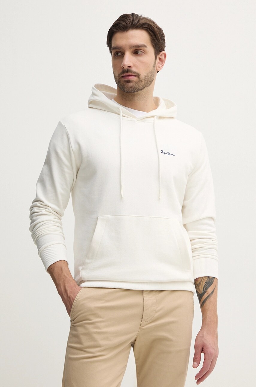 Pepe Jeans hanorac de bumbac ESSENTIAL HOODIE barbati, culoarea alb, cu gluga, neted, PM582839