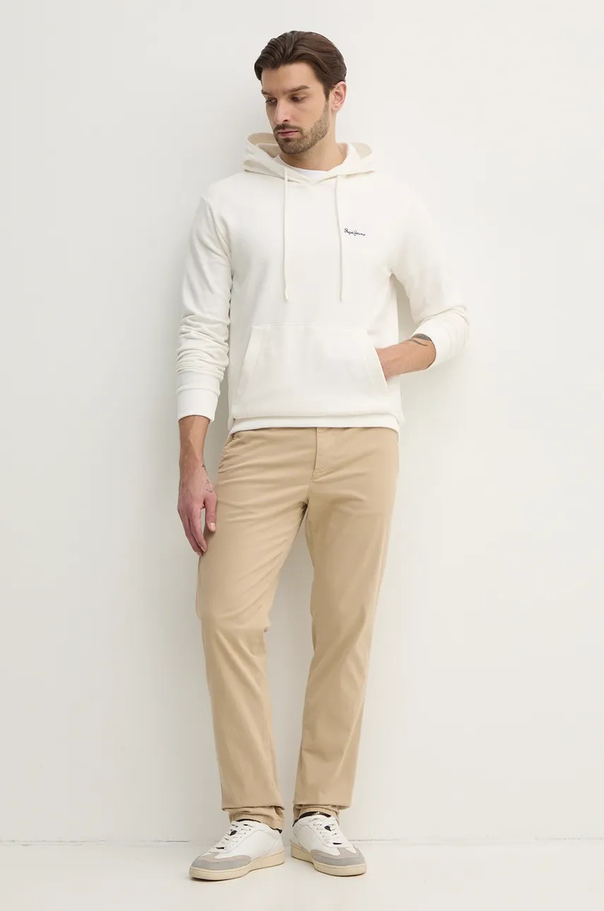 Хлопковая кофта Pepe Jeans ESSENTIAL HOODIE мужская цвет белый с капюшоном однотонная PM582839 Хлопковая кофта Pepe Jeans ESSENTIAL HOODIE мужская цвет белый с капюшоном однотонная PM582839