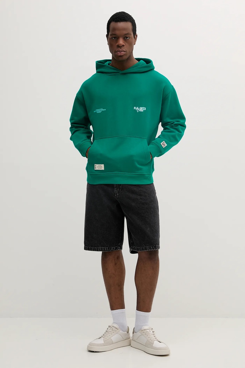 Хлопковая кофта Pepe Jeans COLVILLE HOODIE цвет зелёный с капюшоном с принтом PM582846