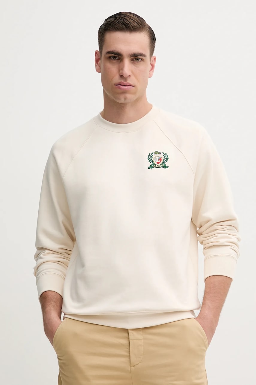 Lacoste bluză bărbați, culoarea bej, cu imprimeu, SH0028 Lacoste bluză bărbați, culoarea bej, cu imprimeu, SH0028