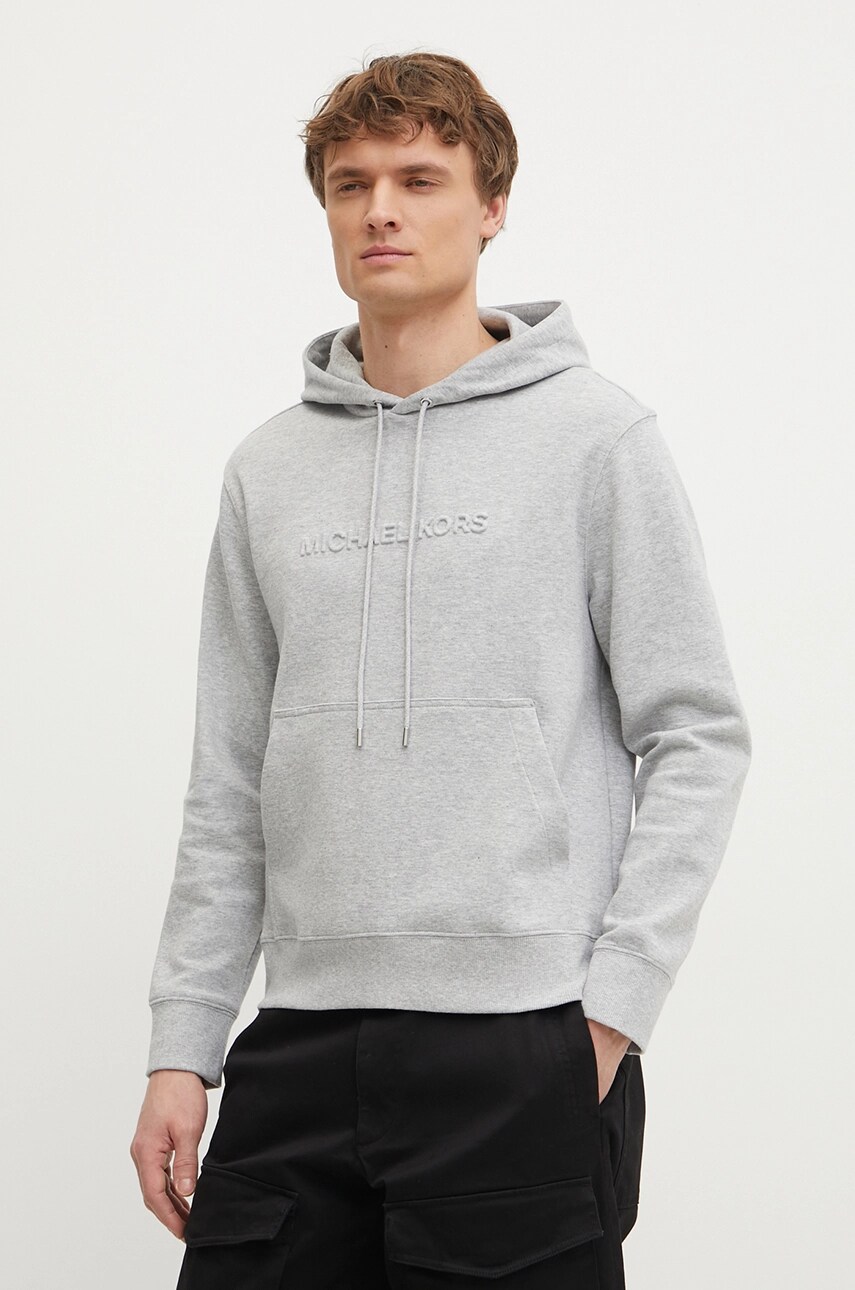Michael Kors bluza barbati, culoarea gri, cu glugă, cu imprimeu, CR552G25MF