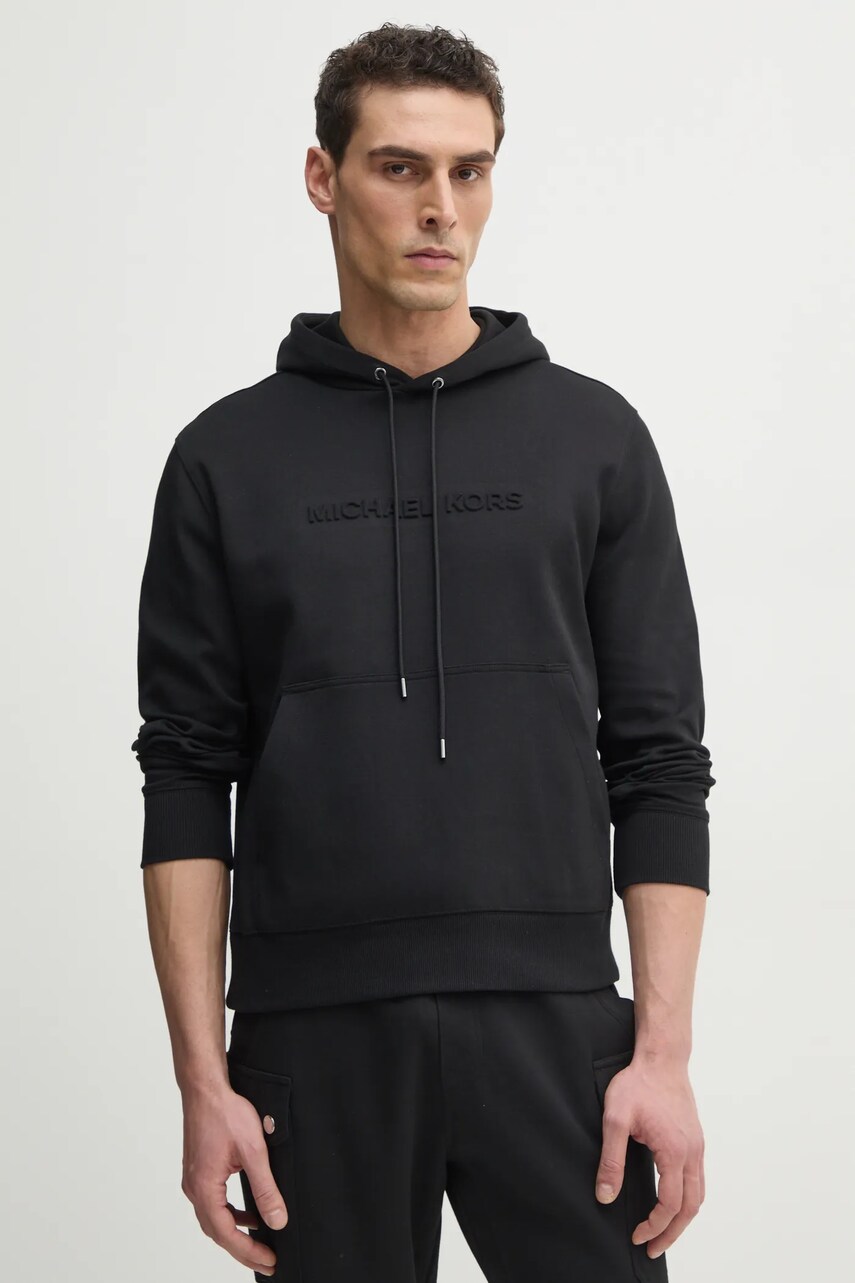 Michael Kors bluza barbati, culoarea negru, cu glugă, cu imprimeu, CR552G25MF