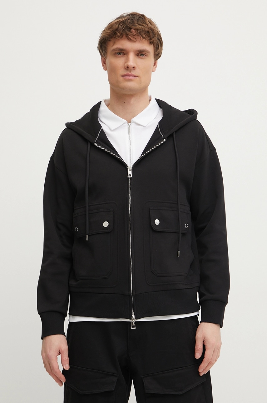 Michael Kors bluza barbati, culoarea negru, cu glugă, neted, CF452BG5MF