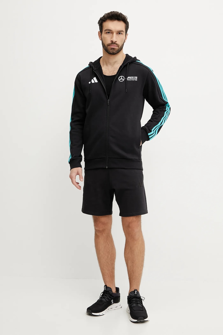 Кофта adidas x Mercedes мужская цвет чёрный с капюшоном с аппликацией JV5437 Кофта adidas x Mercedes мужская цвет чёрный с капюшоном с аппликацией JV5437