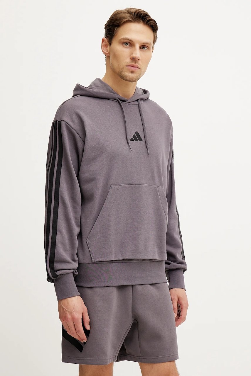 adidas bluza Essentials barbati, culoarea violet, cu glugă, cu imprimeu, JE6365