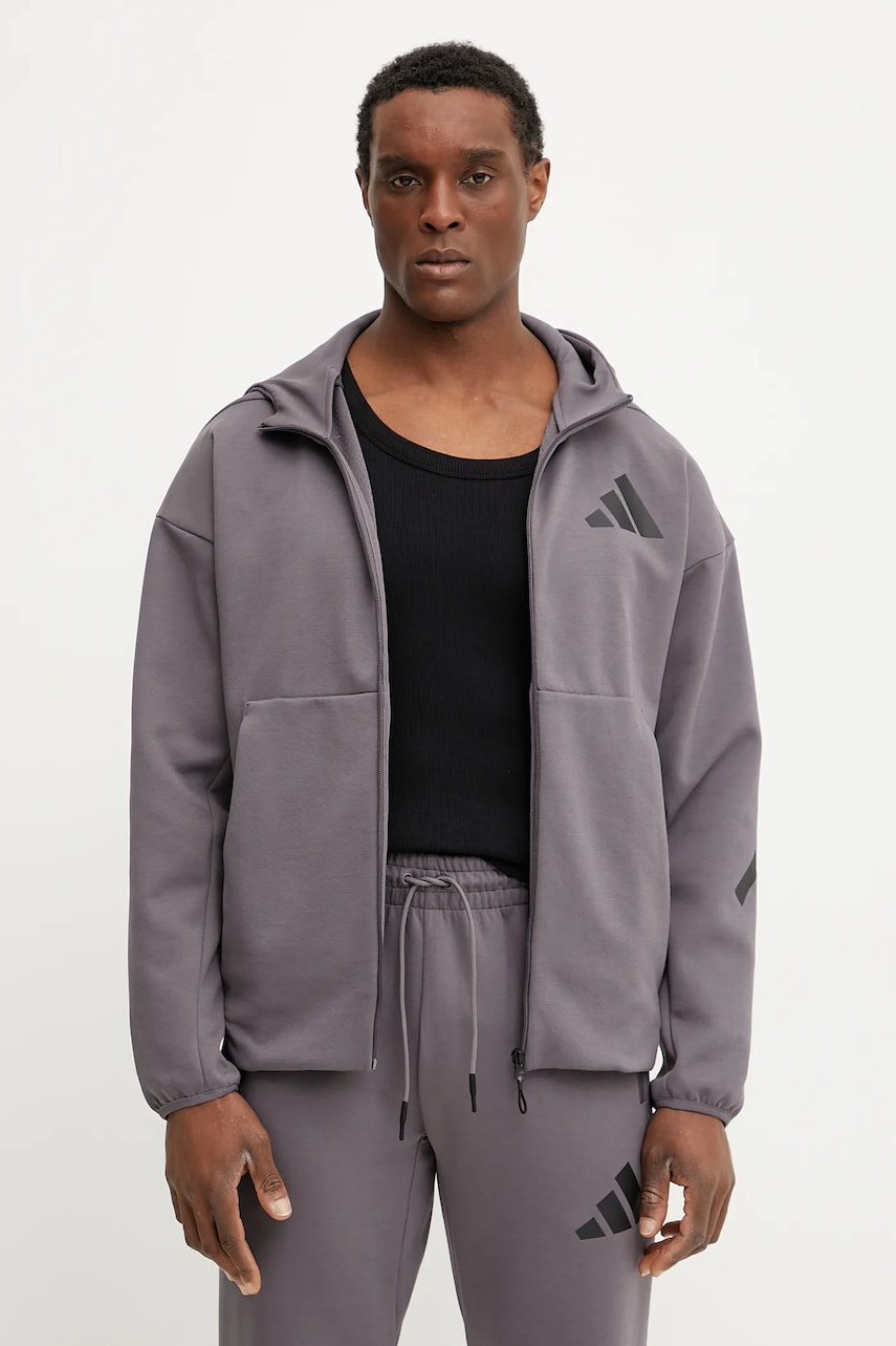 adidas bluza Z.N.E. barbati, culoarea violet, cu glugă, cu imprimeu, JD2911