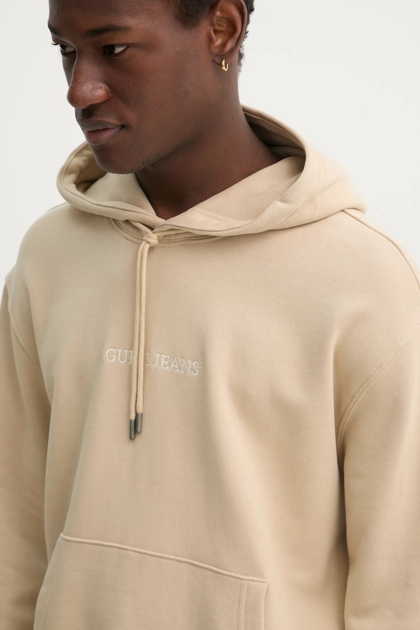 Μπλούζα Guess Jeans χρώμα: μπεζ, με κουκούλα, M5RQ38 KCPR1 φωτογραφία