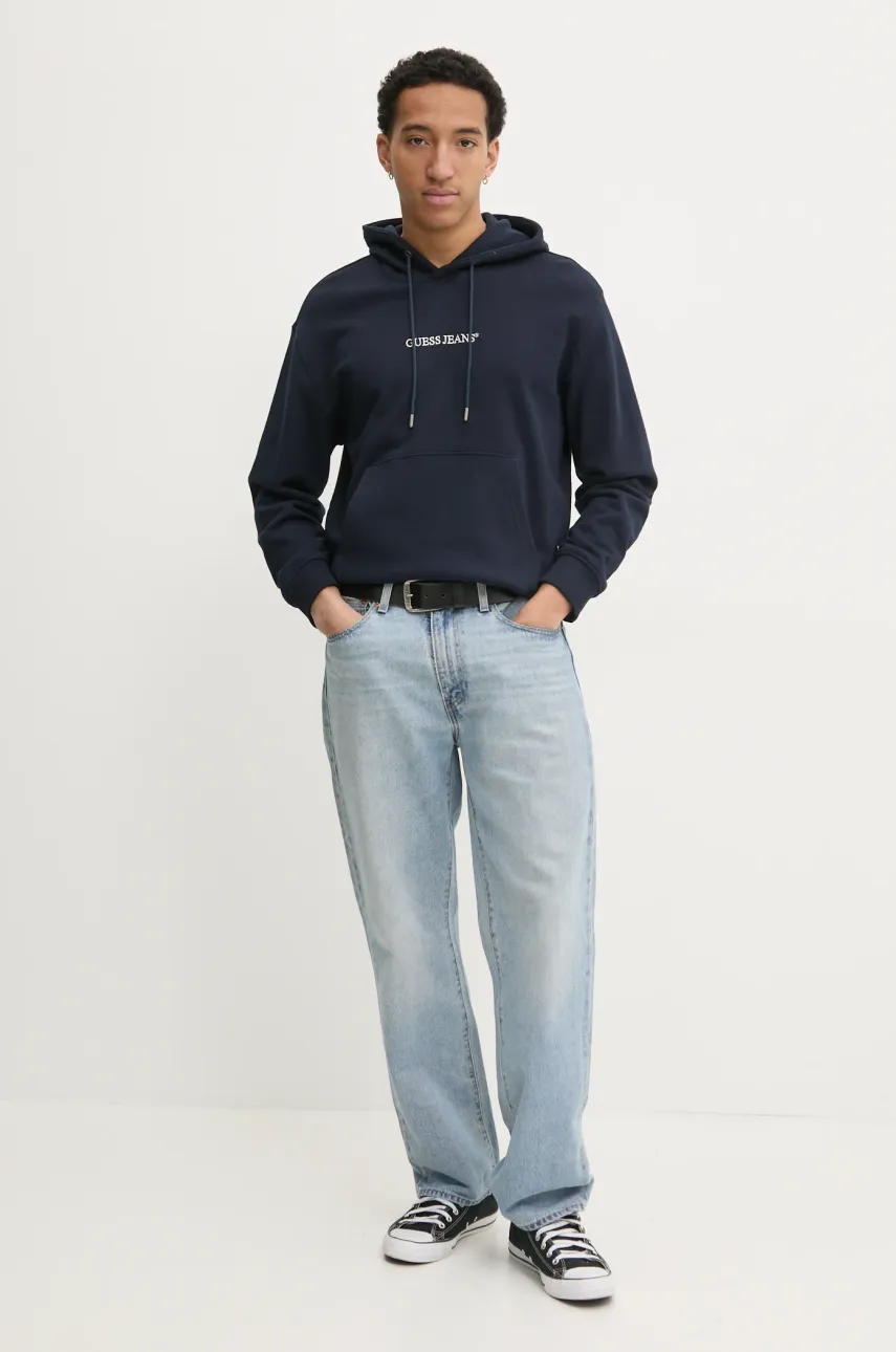 Кофта Guess Jeans мужская цвет синий с капюшоном с аппликацией M5RQ38 KCPR1 Кофта Guess Jeans мужская цвет синий с капюшоном с аппликацией M5RQ38 KCPR1