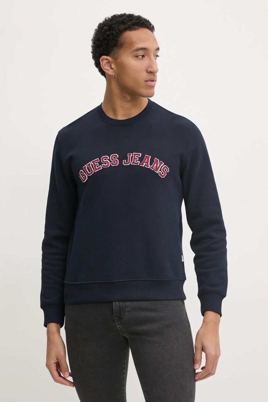 Levně Mikina Guess Jeans pánská, tmavomodrá barva, s aplikací, M5RQ41 KCPR1