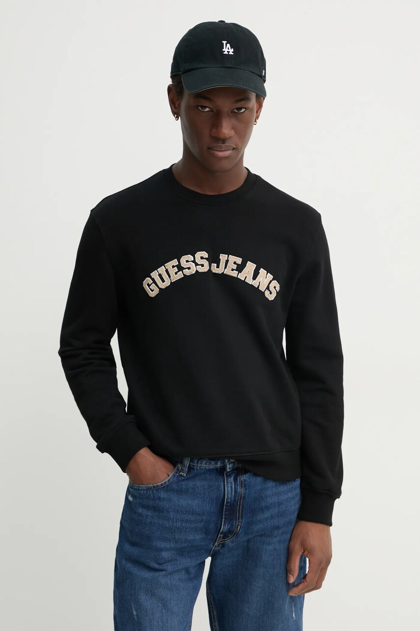 Levně Mikina Guess Jeans pánská, černá barva, s aplikací, M5RQ41 KCPR1