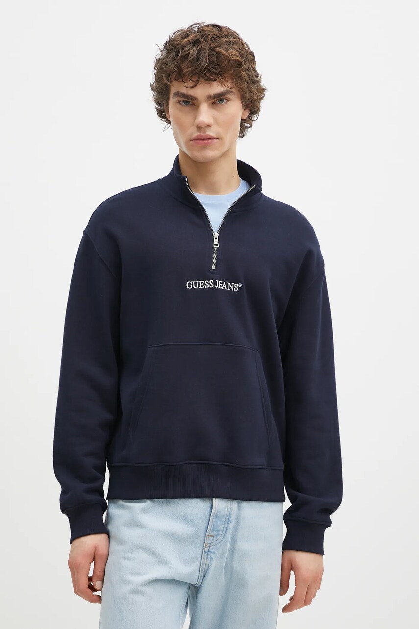 Levně Mikina Guess Jeans pánská, tmavomodrá barva, s aplikací, M5RQ42 KCPR1