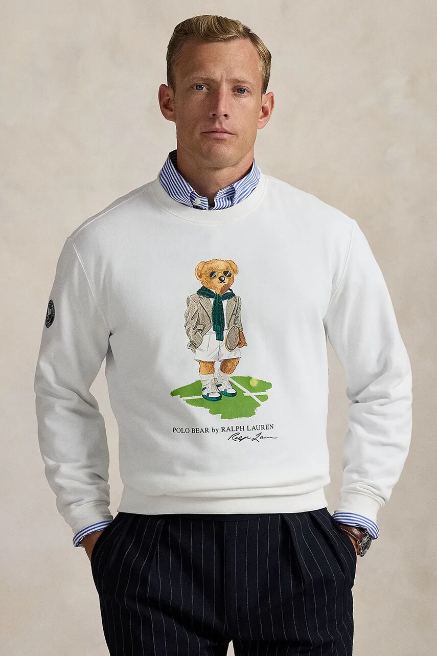 Levně Mikina Polo Ralph Lauren pánská, bílá barva, s potiskem, 710970508
