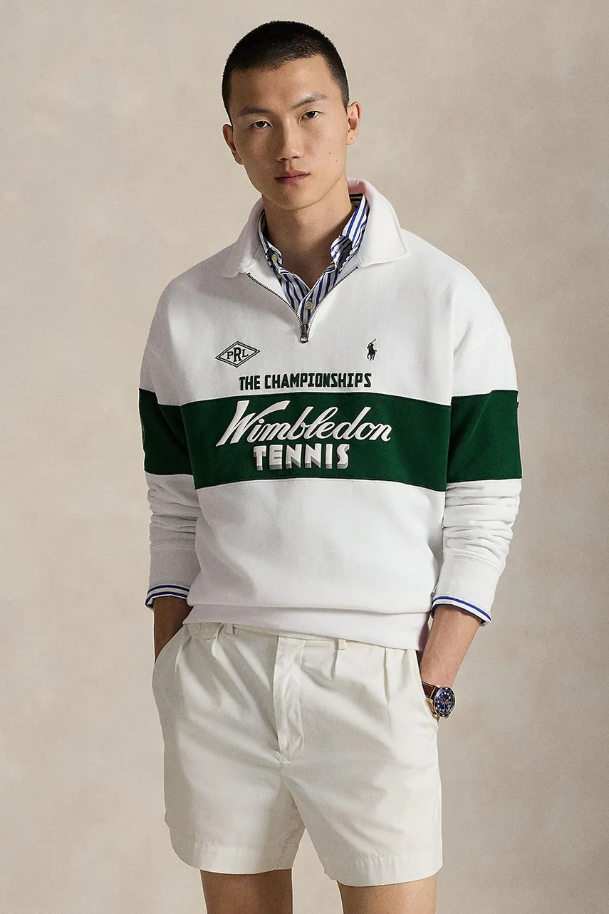 Levně Mikina Polo Ralph Lauren Wimbledon Collection pánská, bílá barva, vzorovaná, 710970509