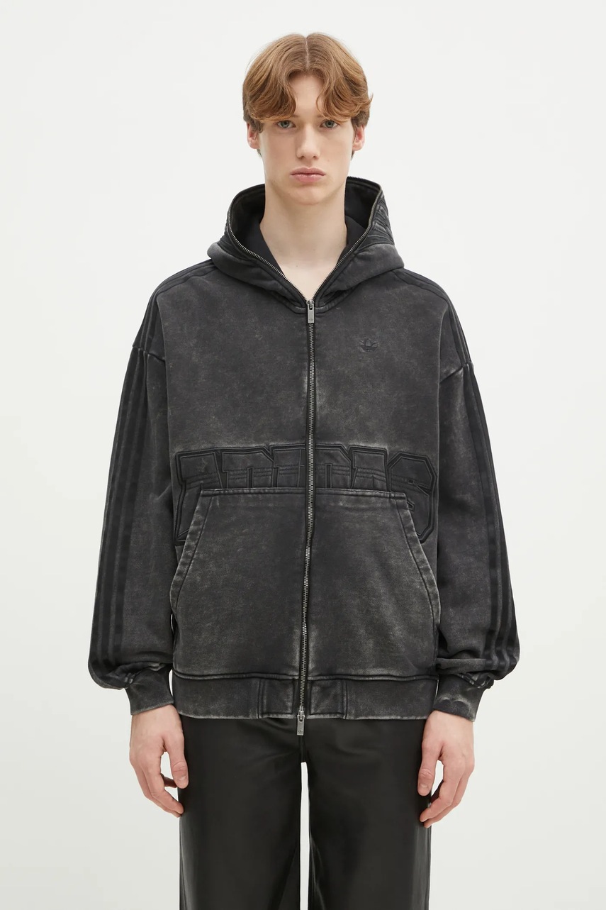 adidas Originals hanorac de bumbac GRAPHIC HOODIE bărbați, culoarea negru, cu glugă, uni, JZ5638