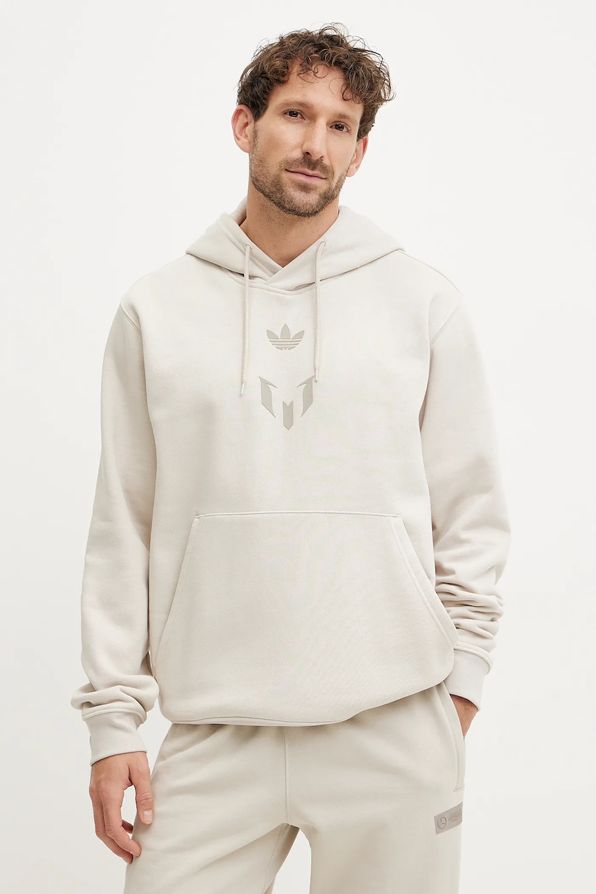 adidas Originals bluza MESSI HOODIE barbati, culoarea bej, cu glugă, cu imprimeu, JC9474 adidas Originals bluza MESSI HOODIE barbati, culoarea bej, cu glugă, cu imprimeu, JC9474