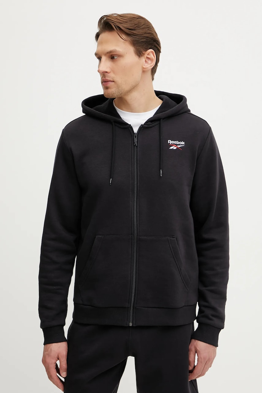 Reebok Classic bluza barbati, culoarea negru, cu glugă, cu imprimeu, 100221809 Reebok Classic bluza barbati, culoarea negru, cu glugă, cu imprimeu, 100221809