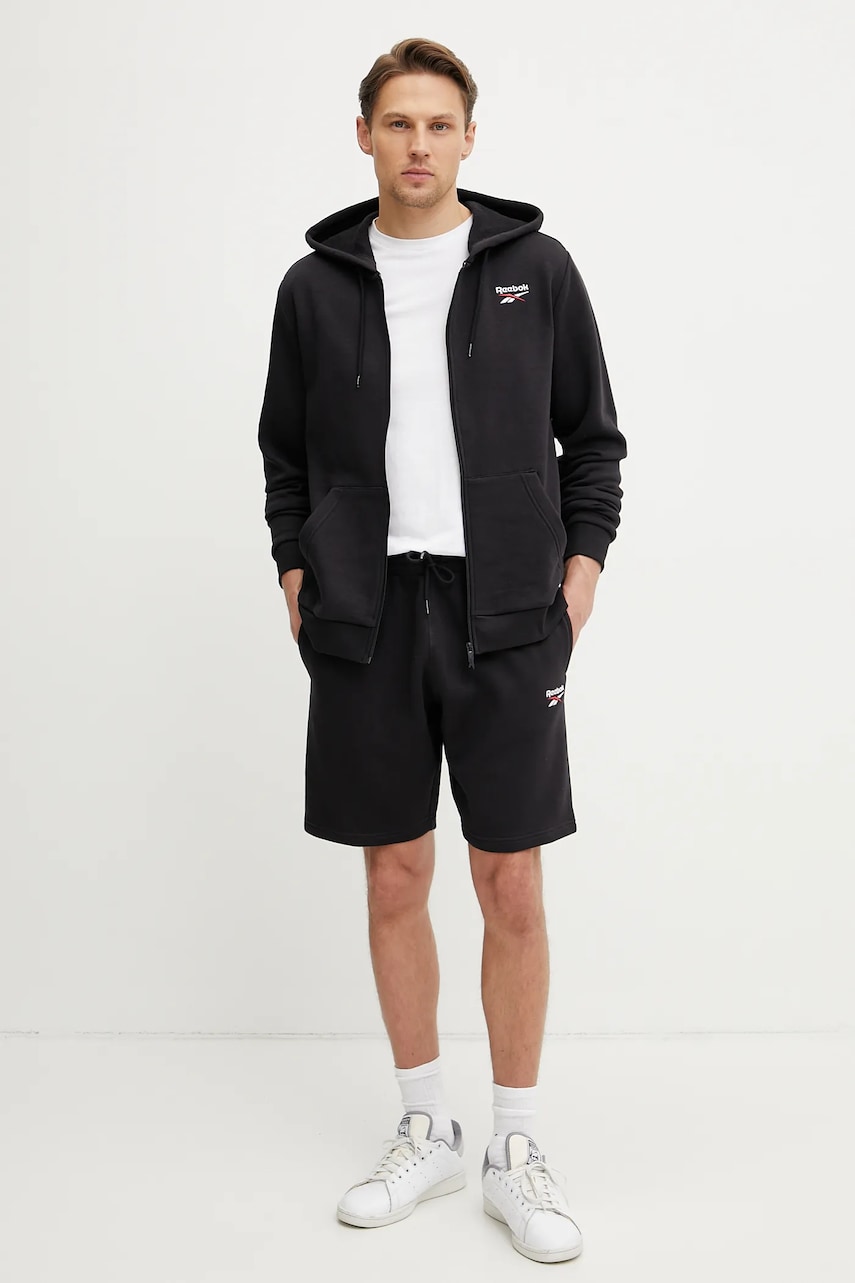 Кофта Reebok Classic мужская цвет чёрный с капюшоном с аппликацией 100221809 Кофта Reebok Classic мужская цвет чёрный с капюшоном с аппликацией 100221809