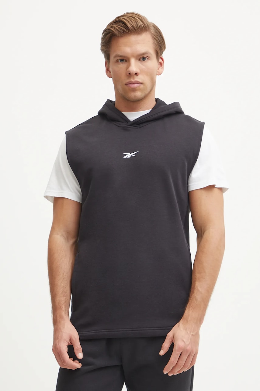 Reebok bluză trening culoarea negru, cu glugă, cu imprimeu, 100214097 Reebok bluză trening culoarea negru, cu glugă, cu imprimeu, 100214097