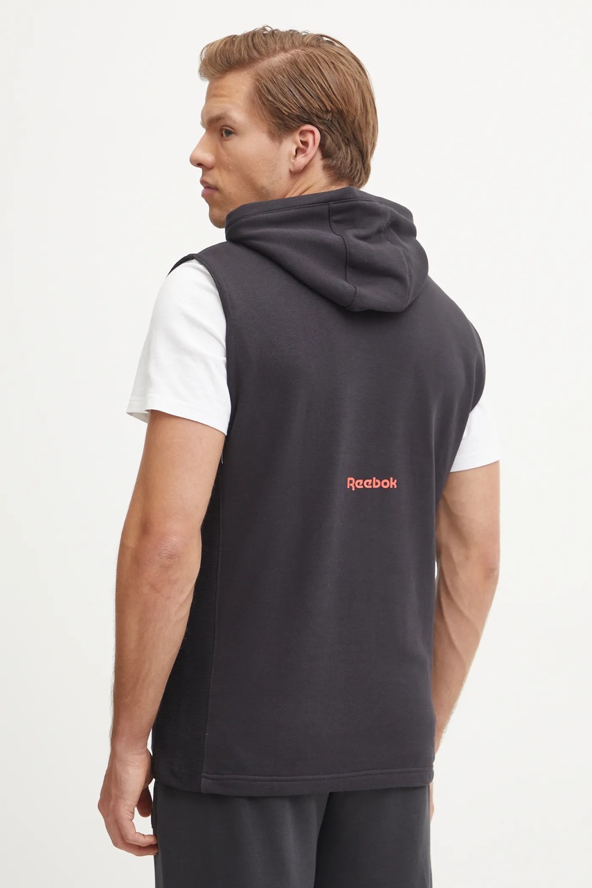 Μπλούζα Reebok χρώμα: μαύρο, με κουκούλα, 100214097 φωτογραφία