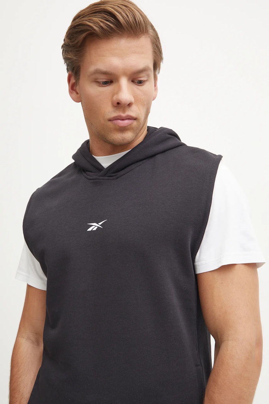 Μπλούζα Reebok χρώμα: μαύρο, με κουκούλα, 100214097 φωτογραφία