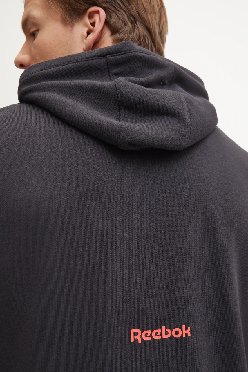 Μπλούζα Reebok χρώμα: μαύρο, με κουκούλα, 100214097 φωτογραφία