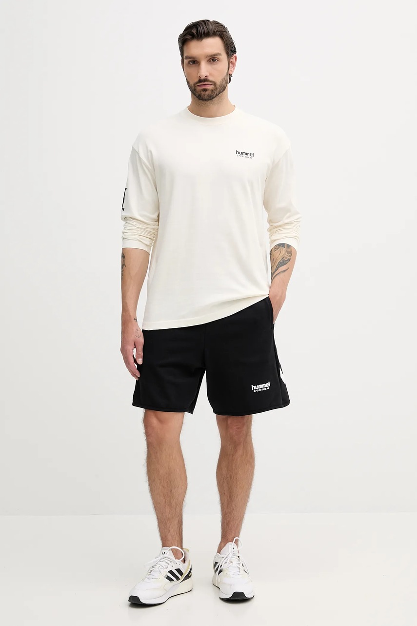 Хлопковый лонгслив Hummel цвет бежевый с принтом 227560 Хлопковый лонгслив Hummel цвет бежевый с принтом 227560