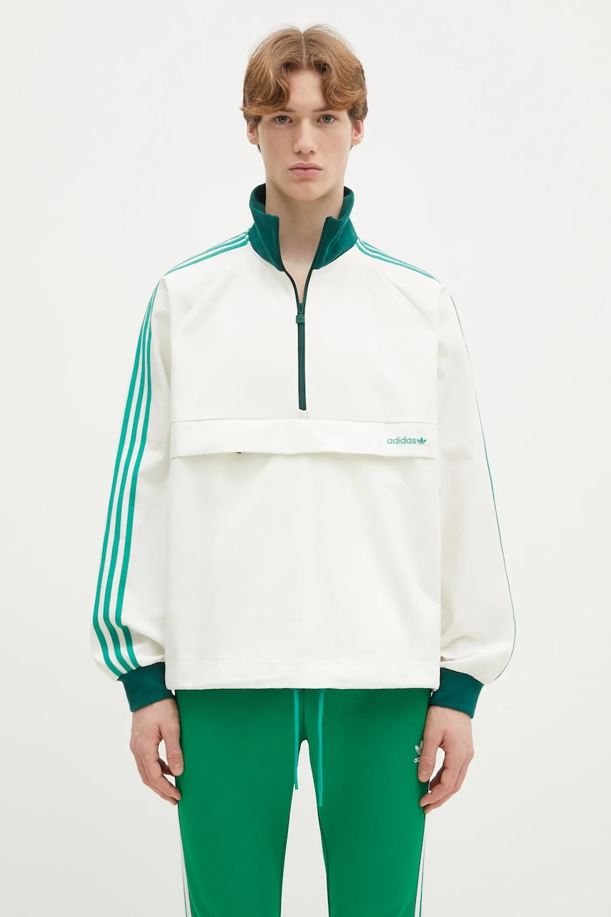 adidas Originals hanorac de bumbac Pullover barbati, culoarea bej, cu imprimeu, JC8375