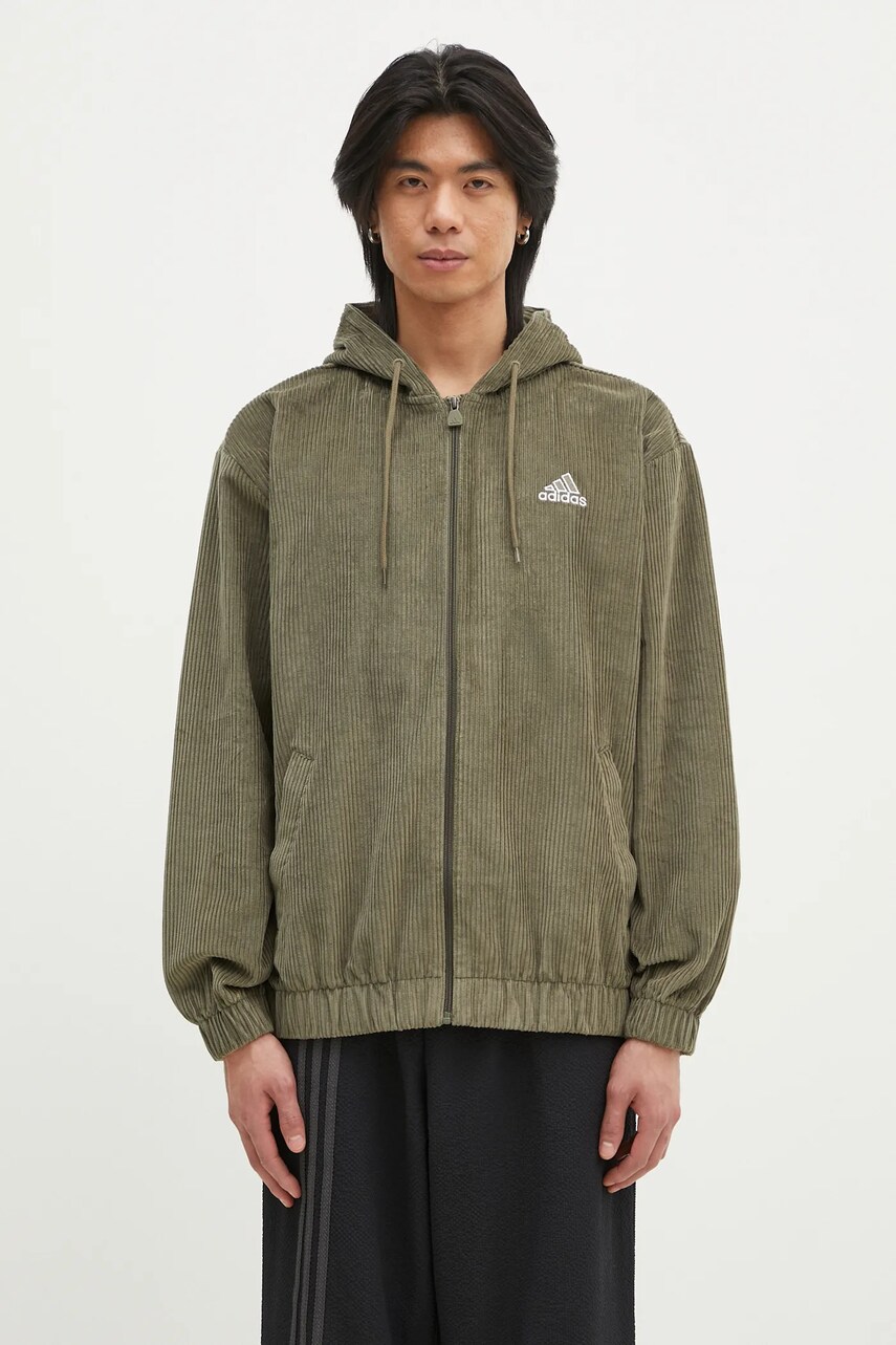 adidas Originals hanorac din catifea Cord Hoodie culoarea verde, cu glugă, neted, JD5394
