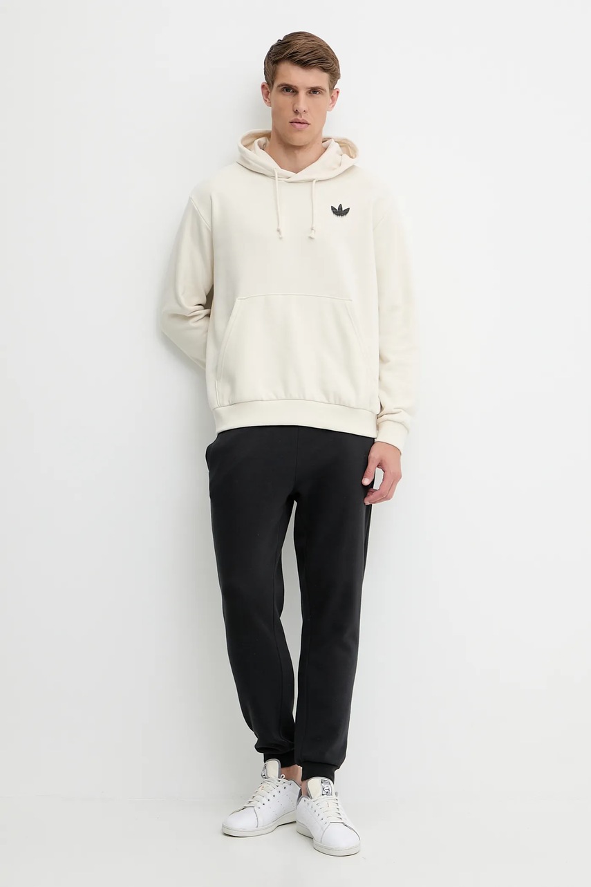 Хлопковая кофта adidas Originals Skeleton Hoodie цвет бежевый с капюшоном с принтом JN4557