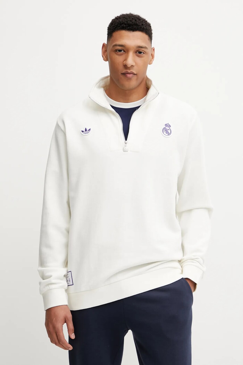 Levně Bavlněná mikina adidas Originals Real Icon HZTP pánská, béžová barva, s aplikací, JF2574