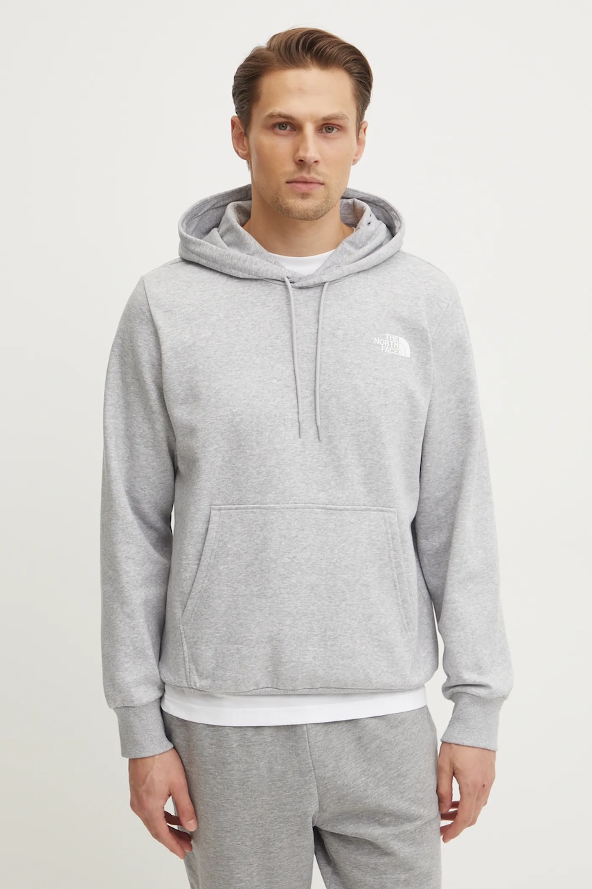 The North Face bluza Simple Dome barbati, culoarea gri, cu glugă, cu imprimeu, NF0A89FCDYX1 The North Face bluza Simple Dome barbati, culoarea gri, cu glugă, cu imprimeu, NF0A89FCDYX1
