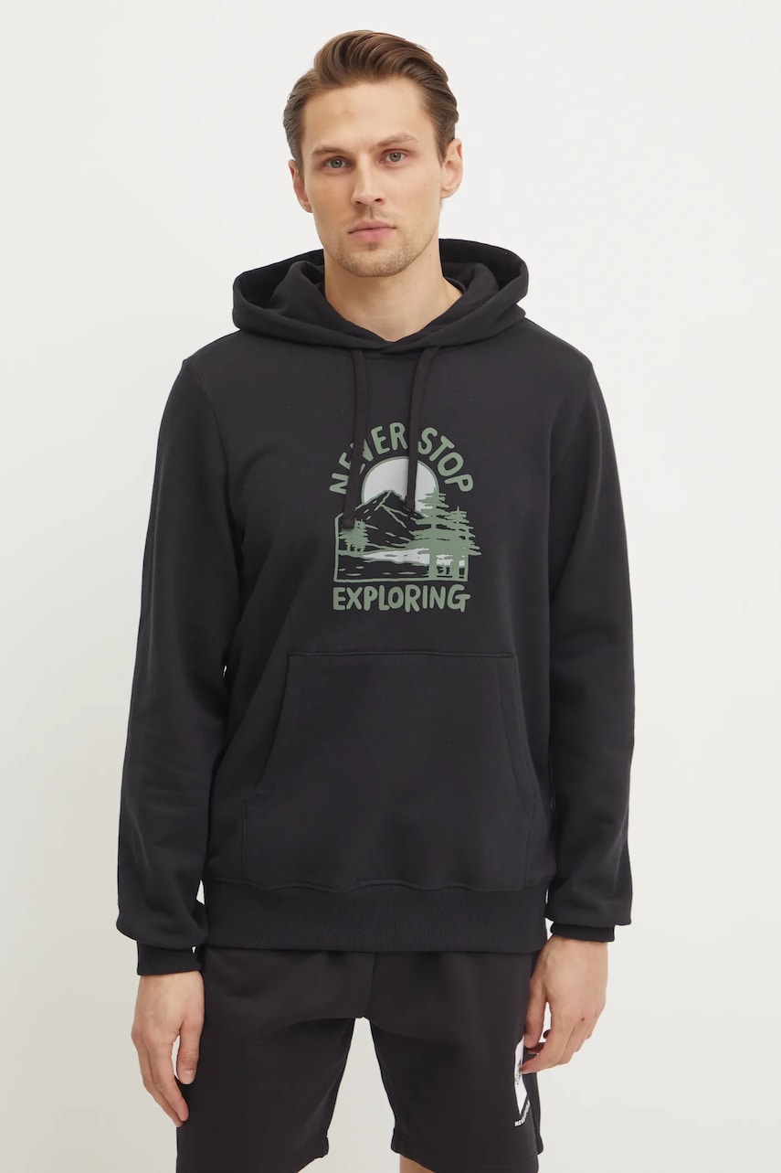 The North Face hanorac de bumbac Outdoor Graphic barbati, culoarea negru, cu glugă, cu imprimeu, NF0A8C20JK31