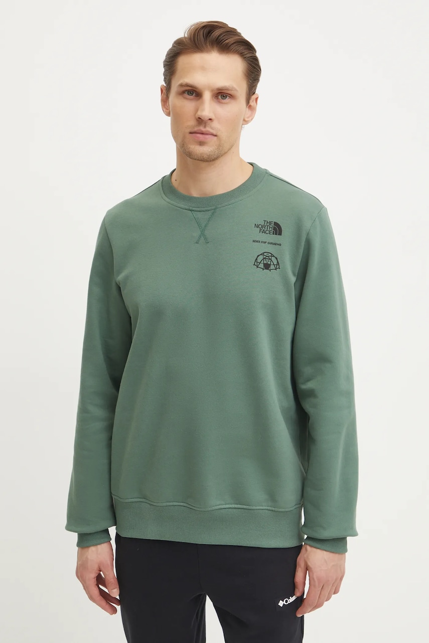 The North Face hanorac de bumbac Outdoor Graphic barbati, culoarea verde, cu imprimeu, NF0A8C21HCH1