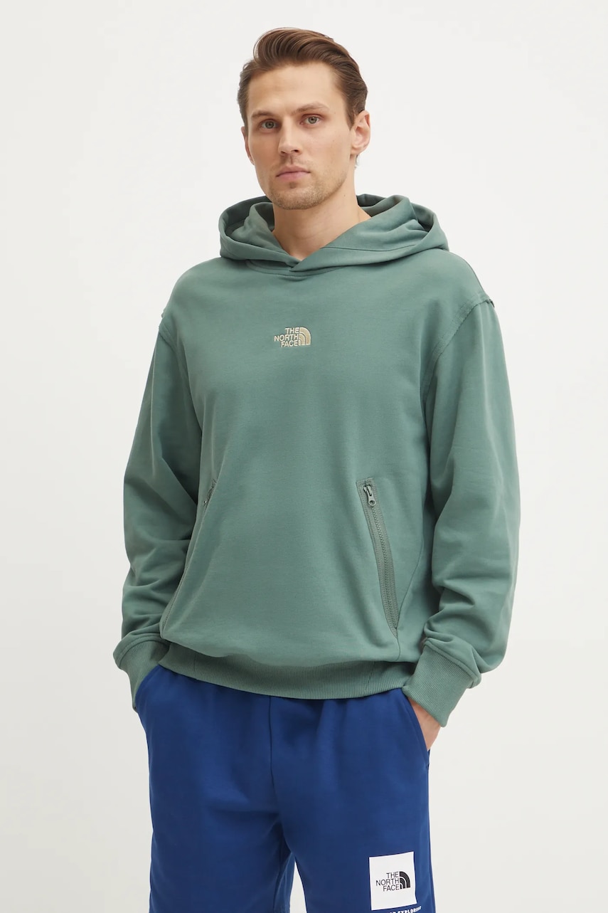 The North Face hanorac de bumbac Heritage Relaxed barbati, culoarea verde, cu glugă, cu imprimeu, NF0A8C42HCH1 The North Face hanorac de bumbac Heritage Relaxed barbati, culoarea verde, cu glugă, cu imprimeu, NF0A8C42HCH1