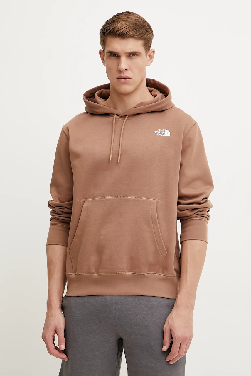 The North Face bluza Essential barbati, culoarea maro, cu glugă, neted, NF0A89ES6IH1 The North Face bluza Essential barbati, culoarea maro, cu glugă, neted, NF0A89ES6IH1