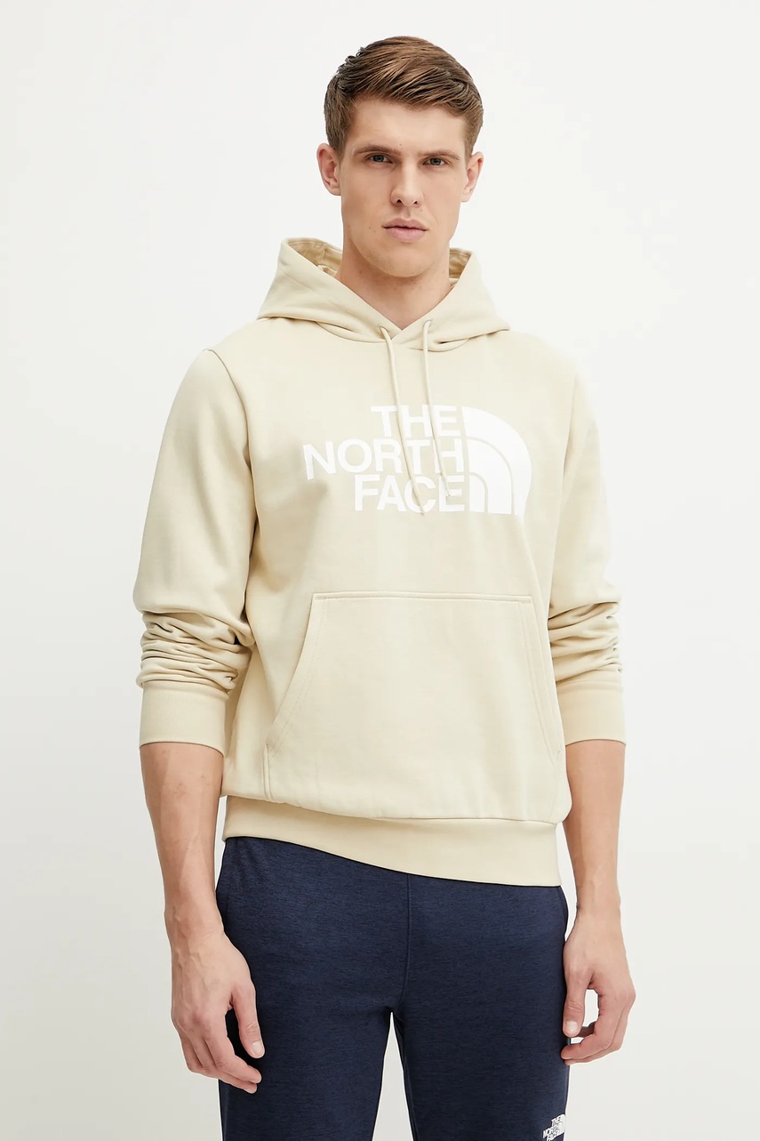The North Face hanorac Easy bărbați, culoarea bej, cu glugă, cu imprimeu, NF0A89FF3X41