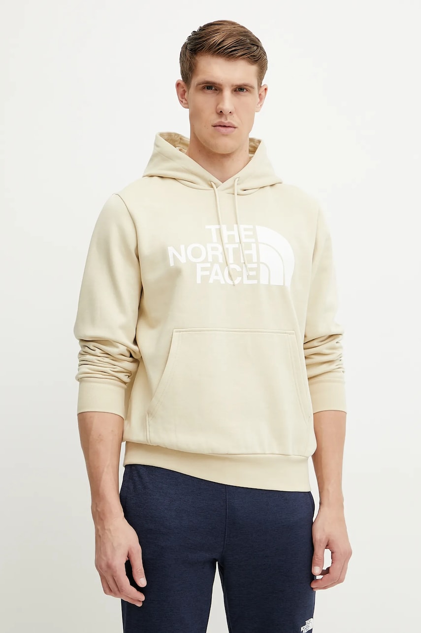 The North Face hanorac Easy bărbați, culoarea bej, cu glugă, cu imprimeu, NF0A89FF3X41 The North Face hanorac Easy bărbați, culoarea bej, cu glugă, cu imprimeu, NF0A89FF3X41